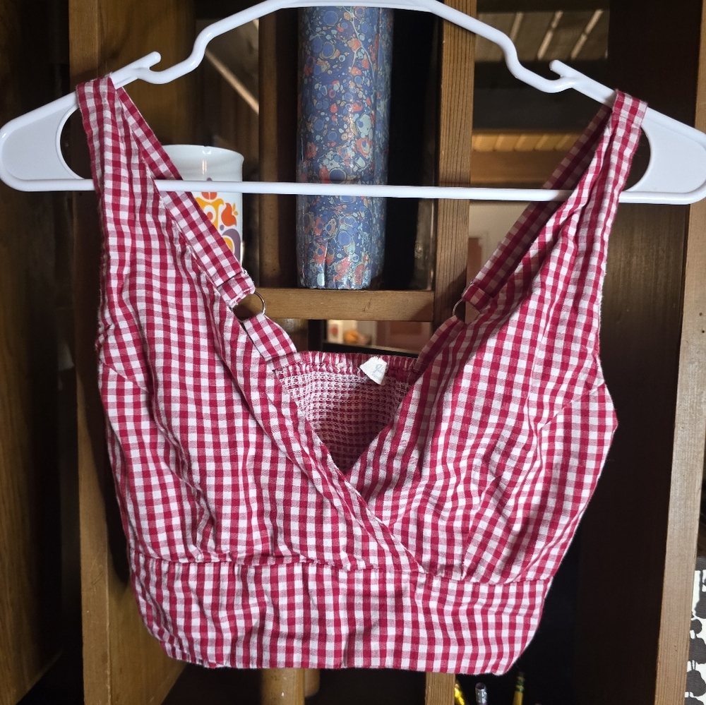 John Galt Red Gingham Women's Cropped Tank Top